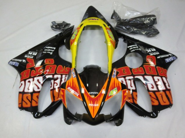 Carenado Moto Honda CBR600 F4i 2004-2007 - Amarillo Naranja Negro Brillante Rossi