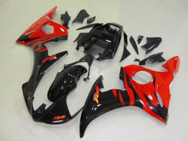 Carenado Moto Yamaha YZF R6 2003-2004 - Negro Brillante Rojo Llama