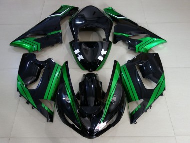 Carenado Moto Kawasaki ZX6R 2005-2006 - Verde Blanco Negro Brillante