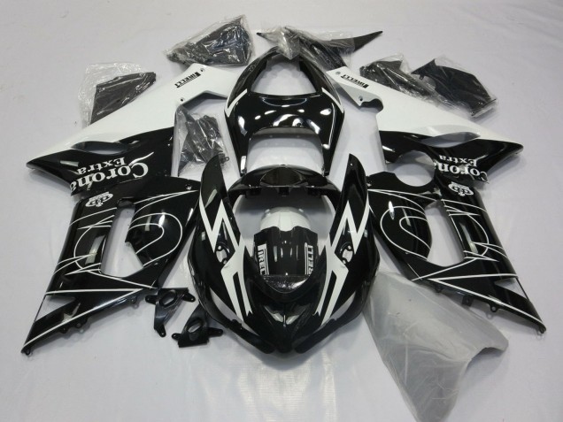 Carenado Moto Kawasaki ZX6R 2005-2006 - Negro Brillante Blanco Corona Extra Tribal