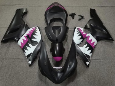 Carenado Moto Kawasaki ZX6R 2005-2006 - Negro Mate Blanco Rosa Tiburón