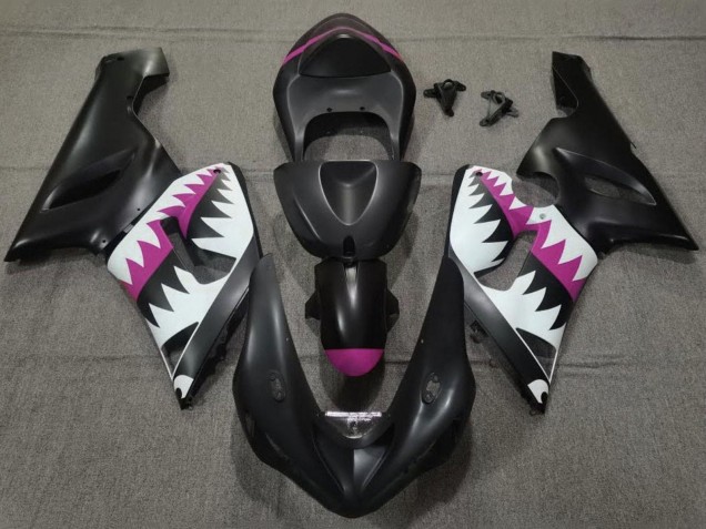 Carenado Moto Kawasaki ZX6R 2005-2006 - Negro Mate Blanco Rosa Tiburón
