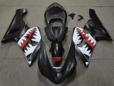 Carenado Moto Kawasaki ZX6R 2005-2006 - Negro Mate Blanco Rojo Tiburón