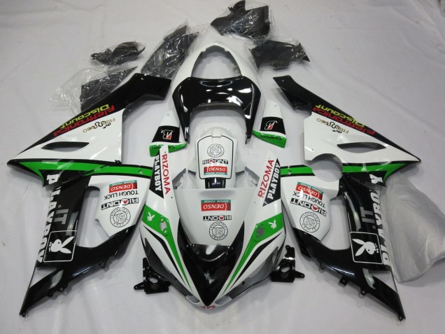 Carenado Moto Kawasaki ZX6R 2005-2006 - Blanco Negro Verde Rojo Rizoma Playboy