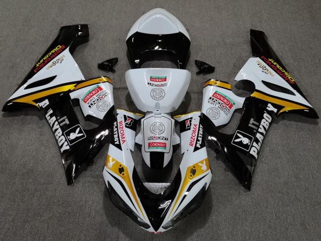 Carenado Moto Kawasaki ZX6R 2005-2006 - Blanco Negro Oro Rojo Rizoma Playboy
