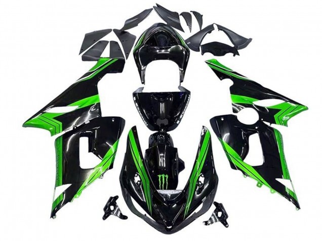 Carenado Moto Kawasaki ZX6R 2005-2006 - Verde Negro Brillante Monstruo Raya