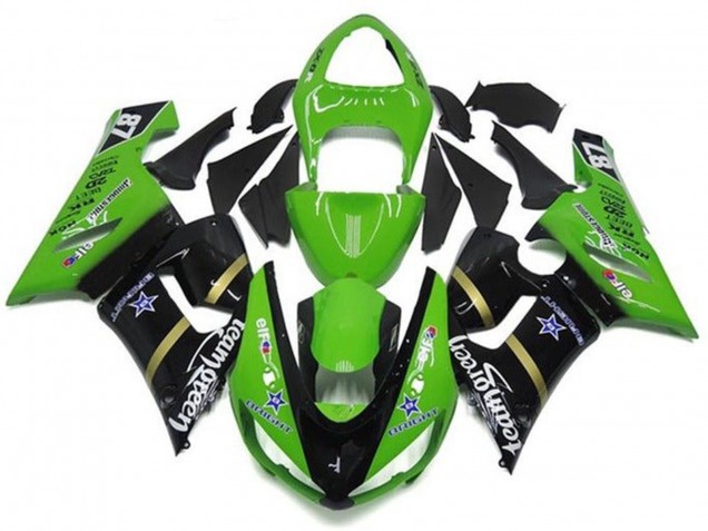 Carenado Moto Kawasaki ZX6R 2005-2006 - Verde Negro Brillante Azul Estrella Team Verde