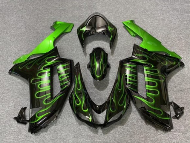 Carenado Moto Kawasaki ZX6R 2007-2008 - Negro Verde Llama