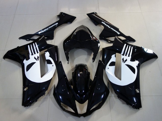 Carenado Moto Kawasaki ZX6R 2007-2008 - Negro Blanco Cráneo