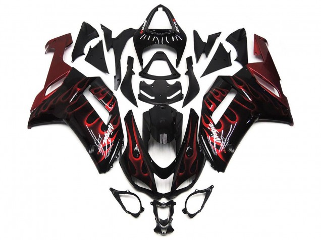 Carenado Moto Kawasaki ZX6R 2007-2008 - Negro Blanco Rojo Llama