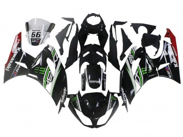 Carenado Moto Kawasaki ZX6R 2009-2012 - Negro Brillante Blanco Verde Rojo Elf Monstruo