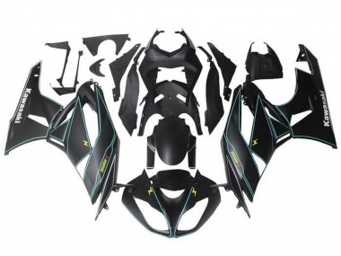 Carenado Moto Kawasaki ZX6R 2009-2012 - Negro Mate Azul Amarillo Raya