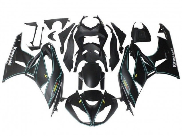 Carenado Moto Kawasaki ZX6R 2009-2012 - Negro Mate Azul Amarillo Raya