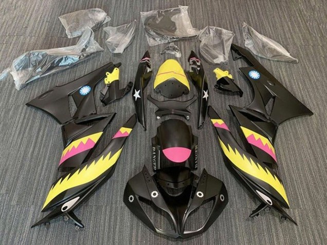 Carenado Moto Kawasaki ZX6R 2009-2012 - Amarillo Rosa Negro Mate Tiburón