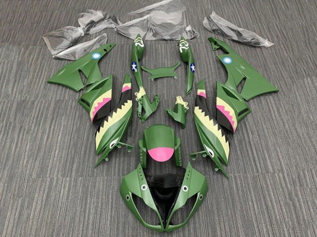 Carenado Moto Kawasaki ZX6R 2009-2012 - Amarillo Rosa Verde Mate Tiburón