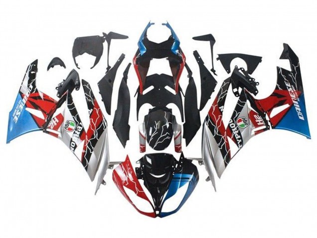 Carenado Moto Kawasaki ZX6R 2009-2012 - Azul Rojo Negro Brillante Plata