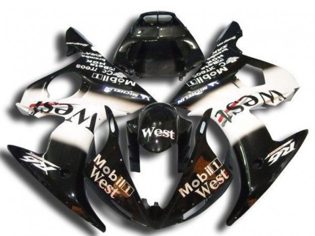 Carenado Moto Yamaha YZF R6 2003-2004 - Negro Brillante Blanco Mobil West Michelin