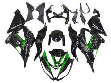 Carenado Moto Kawasaki ZX6R 2013-2018 - Negro Brillante Verde Blanco Honeycomb