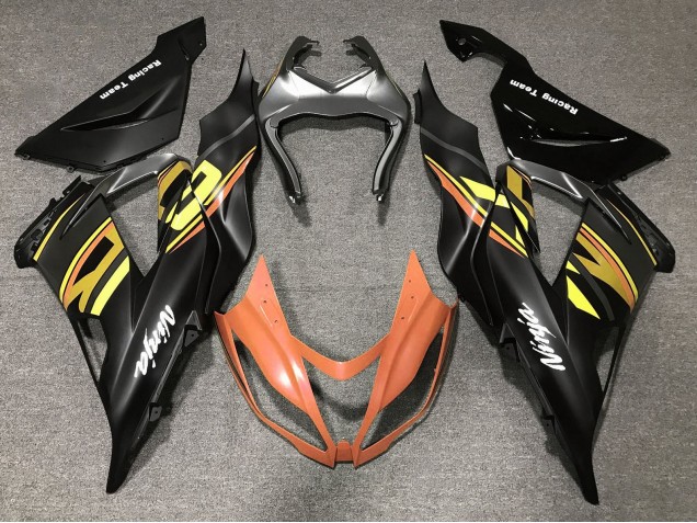 Carenado Moto Kawasaki ZX6R 2013-2018 - Negro Mate Naranja Oro