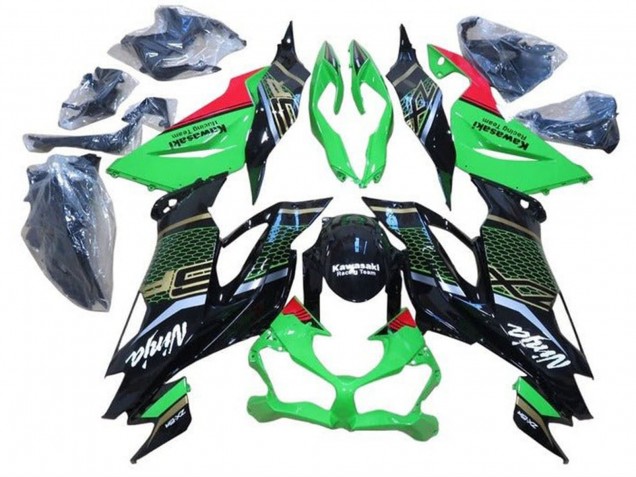 Carenado Moto Kawasaki ZX6R 2019-2022 - Verde Rojo Negro Brillante Honeycomb
