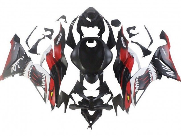 Carenado Moto Kawasaki ZX6R 2019-2022 - Negro Mate Rojo Blanco Tiburón