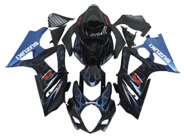 Carenado Moto Suzuki GSXR 1000 2005-2006 - Negro Azul Claro Llama