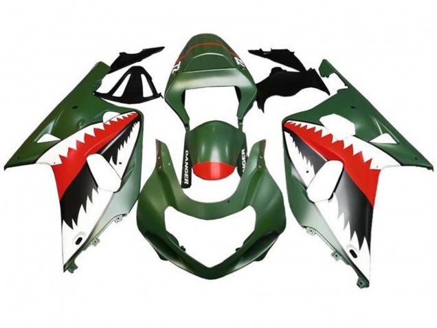 Carenado Moto Suzuki GSXR 600 / GSXR 750 2001-2003 - Verde Militar Mate Blanco Rojo Tiburón