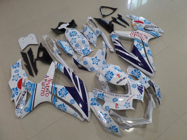 Carenado Moto Suzuki GSXR 600 / GSXR 750 2008-2010 - Blanco Azul Flower Rojo Nastro Azzurro
