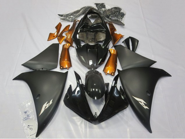 Carenado Moto Yamaha YZF 1000 R1 2009-2011 - Negro Brillante Negro Mate Naranja