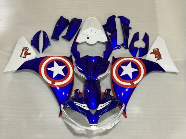 Carenado Moto Yamaha YZF 1000 R1 2009-2011 - Azul Blanco Rojo Estrella Captain America