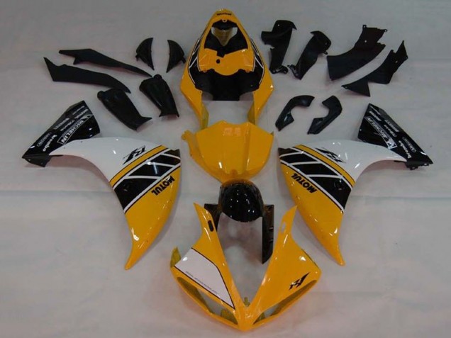 Carenados Moto Yamaha YZF 1000 R1 2009-2011 - Amarillo Blanco Negro Raya