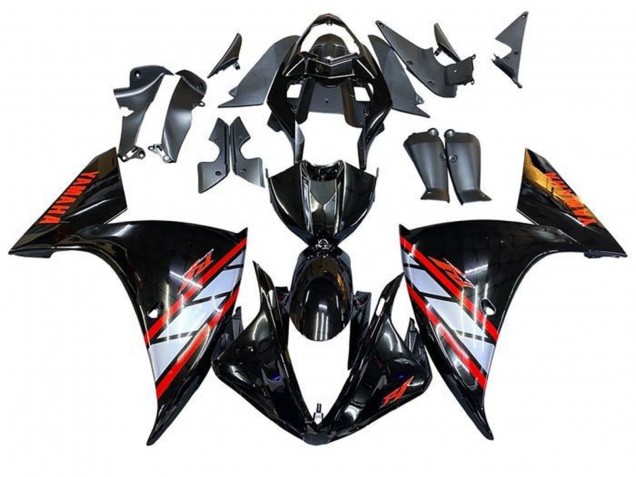 Carenado Moto Yamaha YZF 1000 R1 2012-2014 - Negro Brillante Plata Rojo Raya