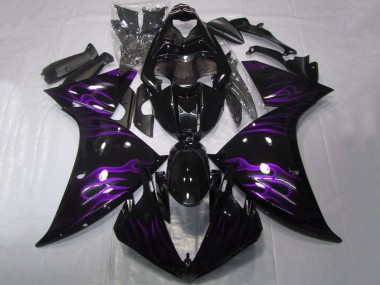 Carenado Moto Yamaha YZF 1000 R1 2012-2014 - Negro Brillante Púrpura Llama