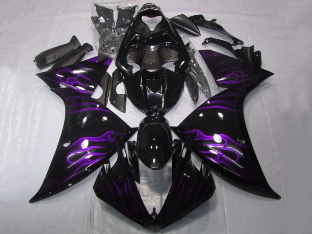 Carenado Moto Yamaha YZF 1000 R1 2012-2014 - Negro Brillante Púrpura Llama