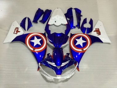 Carenado Moto Yamaha YZF 1000 R1 2012-2014 - Blanco Azul Rojo Estrella Captain America