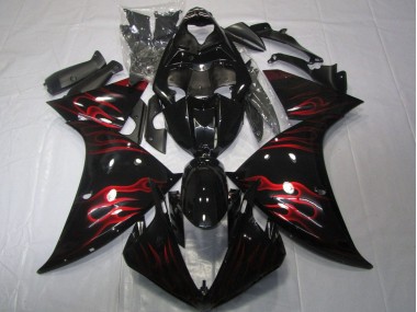 Carenado Moto Yamaha YZF 1000 R1 2012-2014 - Negro Brillante Rojo Llama