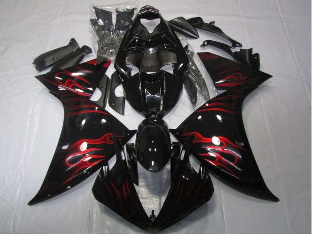 Carenado Moto Yamaha YZF 1000 R1 2012-2014 - Negro Brillante Rojo Llama