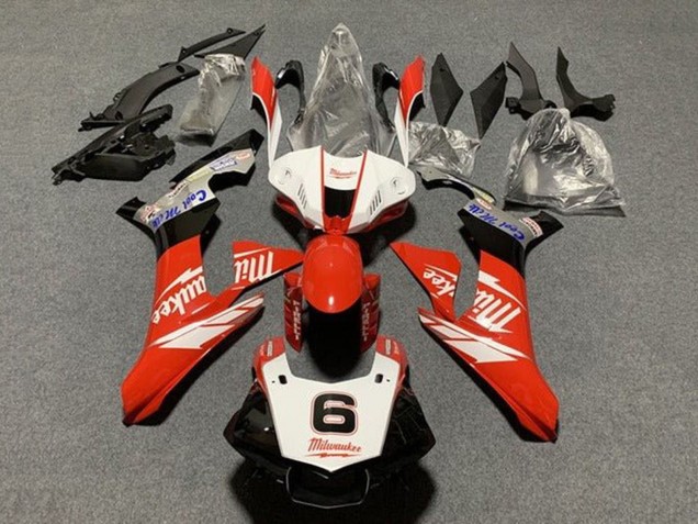 Carenado Moto Yamaha YZF 1000 R1 2015-2019 - Blanco Rojo Negro Milwaukee
