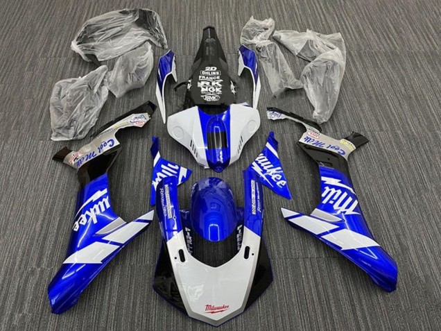 Carenado Moto Yamaha YZF 1000 R1 2015-2019 - Blanco Azul Negro Milwaukee