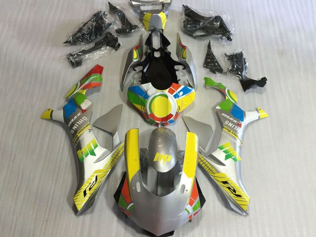 Carenado Moto Yamaha YZF 1000 R1 2015-2019 - Plata Amarillo Azul Rojo RuedaColores