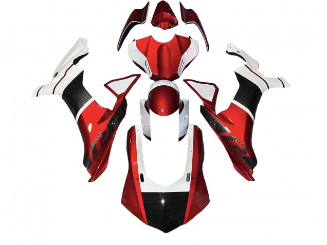 Carenado Moto Yamaha YZF 1000 R1 2020-2025 - Blanco Rojo Falso FibraCarbono