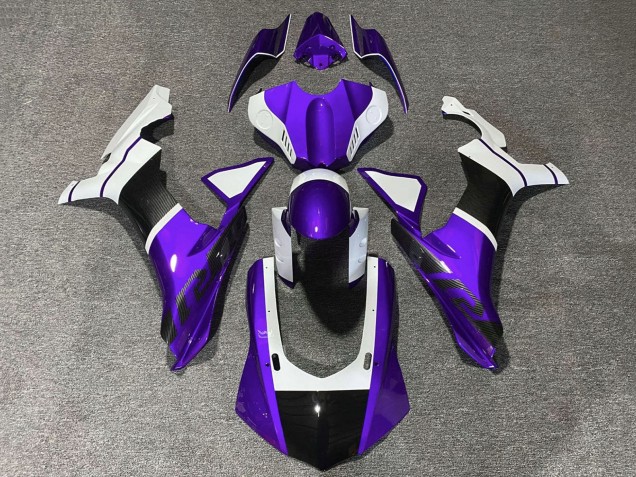 Carenado Moto Yamaha YZF 1000 R1 2020-2025 - Púrpura Blanco Falso FibraCarbono