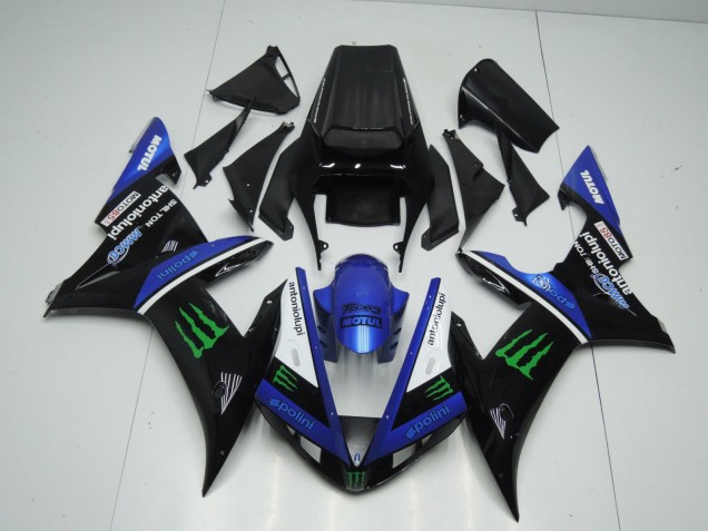 Carenado Moto Yamaha YZF 1000 R1 2002-2003 - Azul Blanco Negro Verde Motul Verde Monstruo