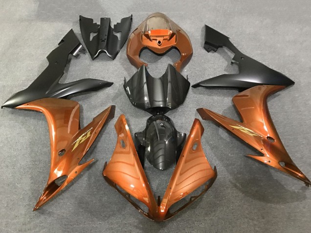 Carenado Moto Yamaha YZF 1000 R1 2004-2006 - Naranja Falso FibraCarbono Negro Mate