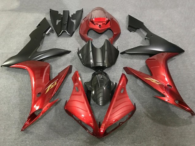 Carenado Moto Yamaha YZF 1000 R1 2004-2006 - Rojo Falso FibraCarbono Negro Mate
