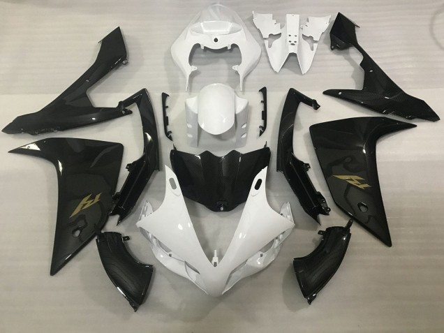 Carenado Moto Yamaha YZF 1000 R1 2007-2008 - Blanco Falso FibraCarbono Oro Calcomanía