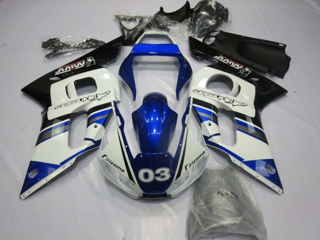 Carenado Moto Yamaha YZF R6 1998-2002 - Blanco Azul Negro Brillante Rizoma 03