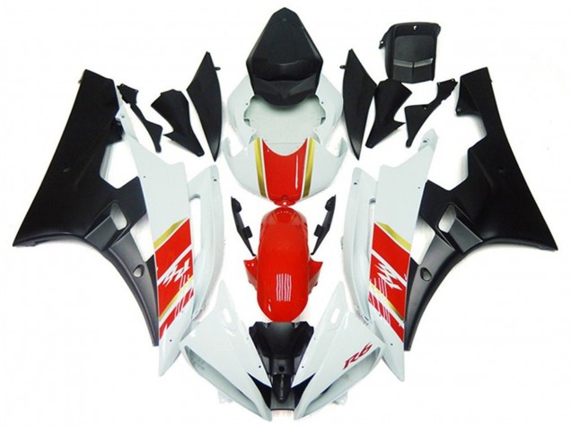 Carenado Moto Yamaha YZF R6 2006-2007 - Blanco Rojo Oro Negro Mate