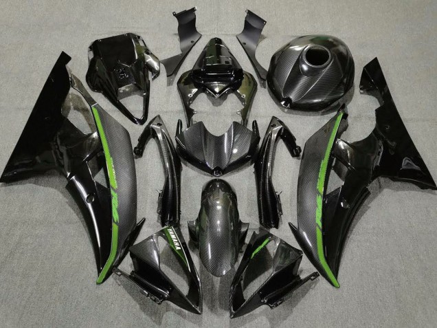 Carenado Moto Yamaha YZF R6 2008-2016 - Negro FibraCarbono Estilo Verde