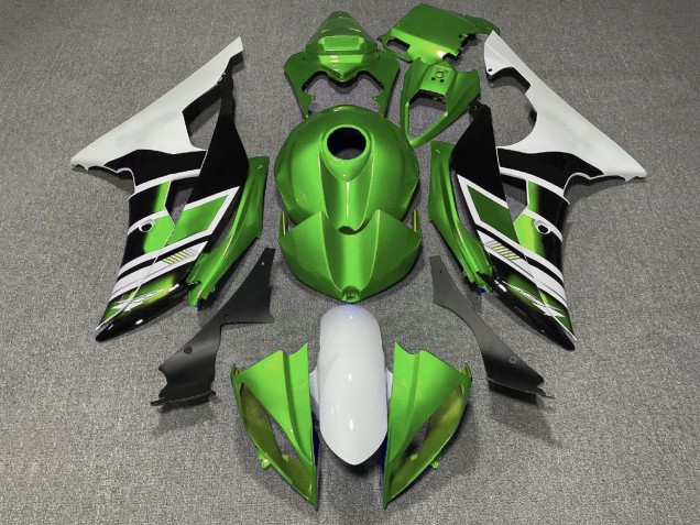 Carenado Moto Yamaha YZF R6 2008-2016 - Blanco Verde Negro Brillante Raya